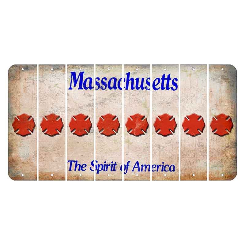 Massachusetts Spirit of America Cut License Plate Strips (Set of 8) Fire Badge