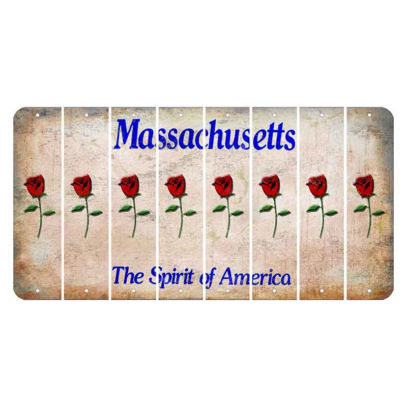 Massachusetts Spirit of America Cut License Plate Strips (Set of 8) Red Rose