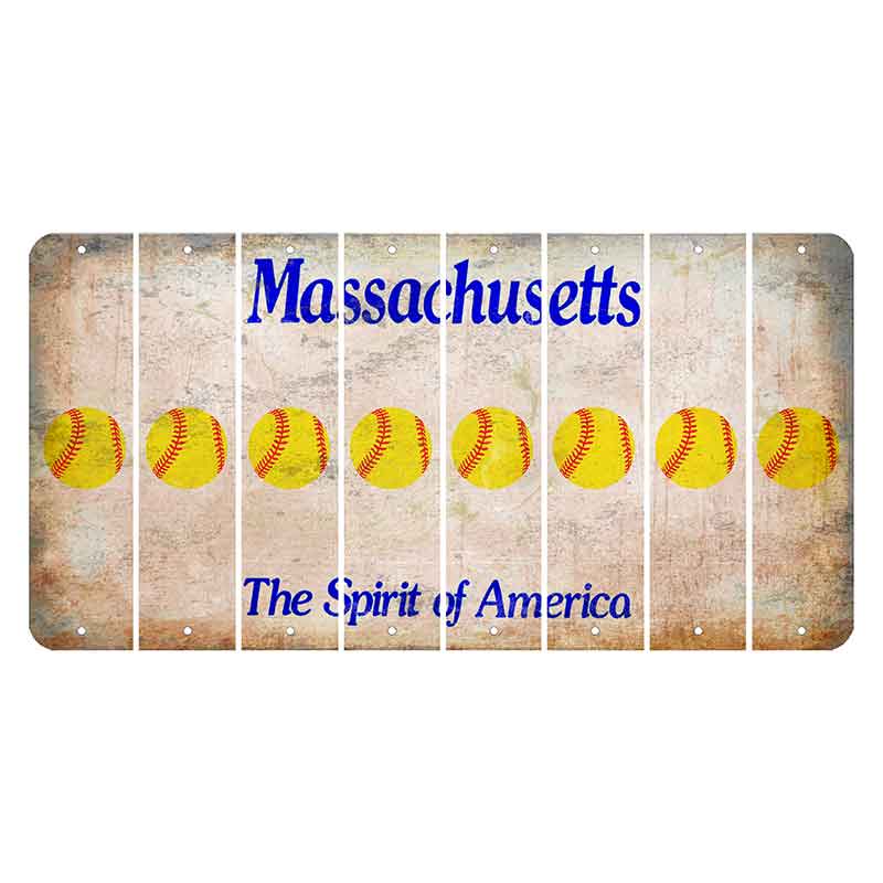 Massachusetts Spirit of America Cut License Plate Strips (Set of 8) Softball