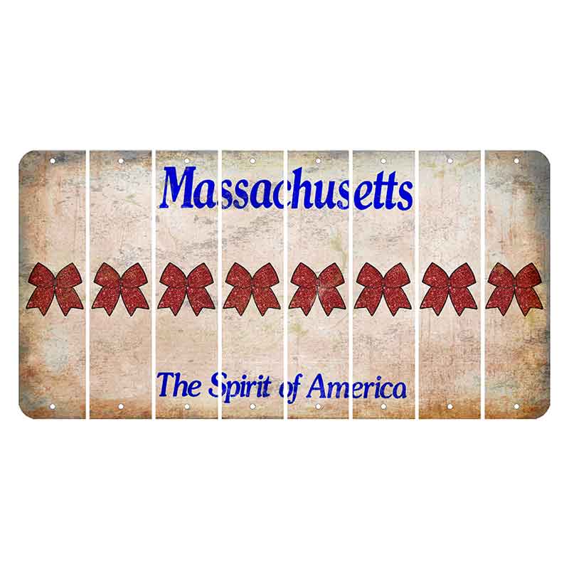 Massachusetts Spirit of America Cut License Plate Strips (Set of 8) Cheer Bow