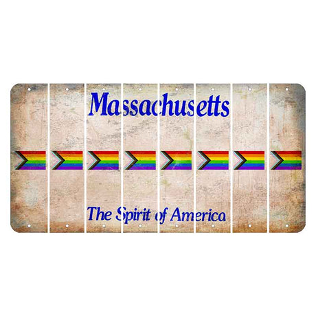 Massachusetts Spirit of America Cut License Plate Strips (Set of 8) LGBTQ Flag