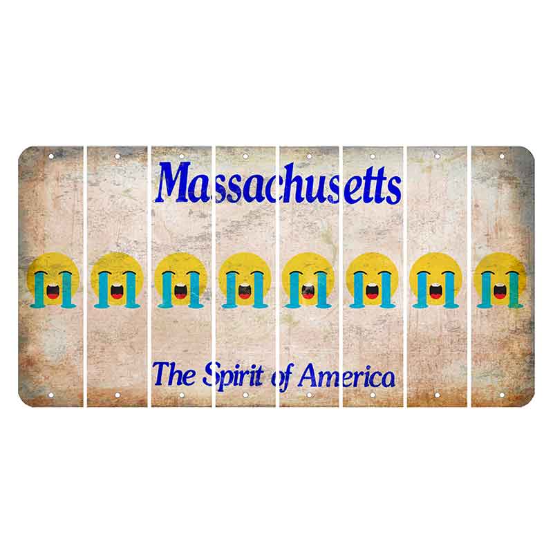 Massachusetts Spirit of America Cut License Plate Strips (Set of 8) Emoji - Crying