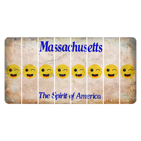 Massachusetts Spirit of America Cut License Plate Strips (Set of 8) Emoji - Winking