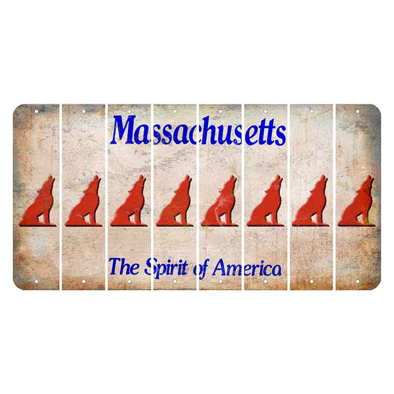 Massachusetts Spirit of America Cut License Plate Strips (Set of 8) Howling Wolf