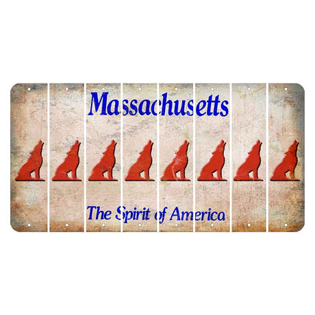 Massachusetts Spirit of America Cut License Plate Strips (Set of 8) Howling Wolf