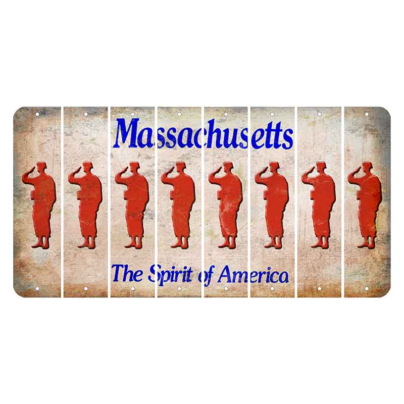 Massachusetts Spirit of America Cut License Plate Strips (Set of 8) Soldier - Saluting