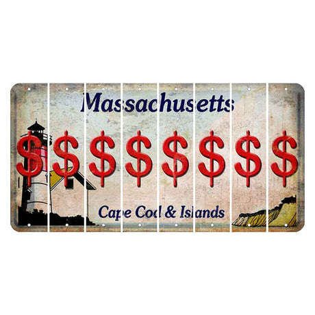 Massachusetts Cape Cod Cut License Plate Strips (Set of 8) Dollar Sign