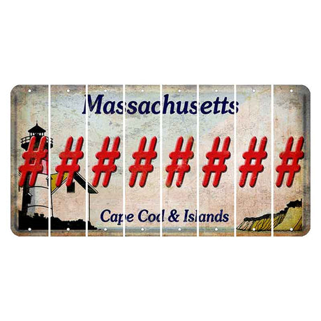 Massachusetts Cape Cod Cut License Plate Strips (Set of 8) Hashtag