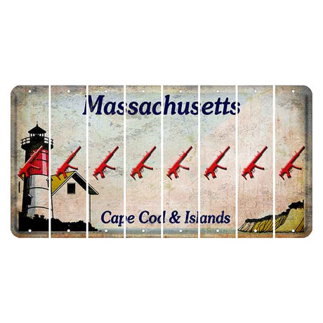 Massachusetts Cape Cod Cut License Plate Strips (Set of 8) Submachine Gun