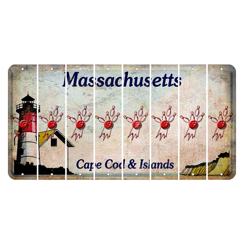 Massachusetts Cape Cod Cut License Plate Strips (Set of 8) Bowling