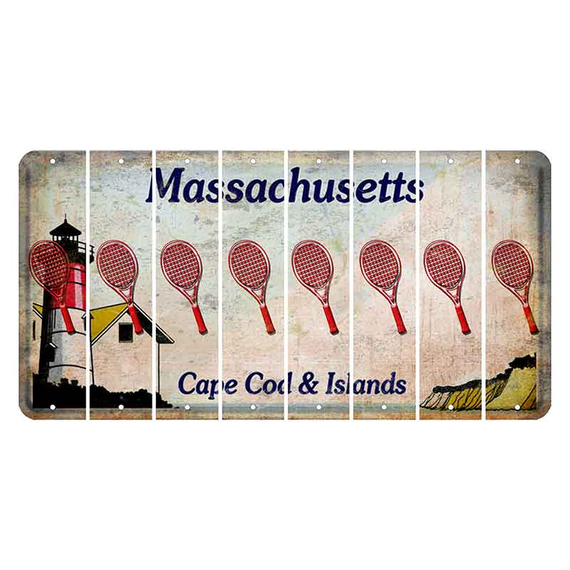 Massachusetts Cape Cod Cut License Plate Strips (Set of 8) Tennis Racket