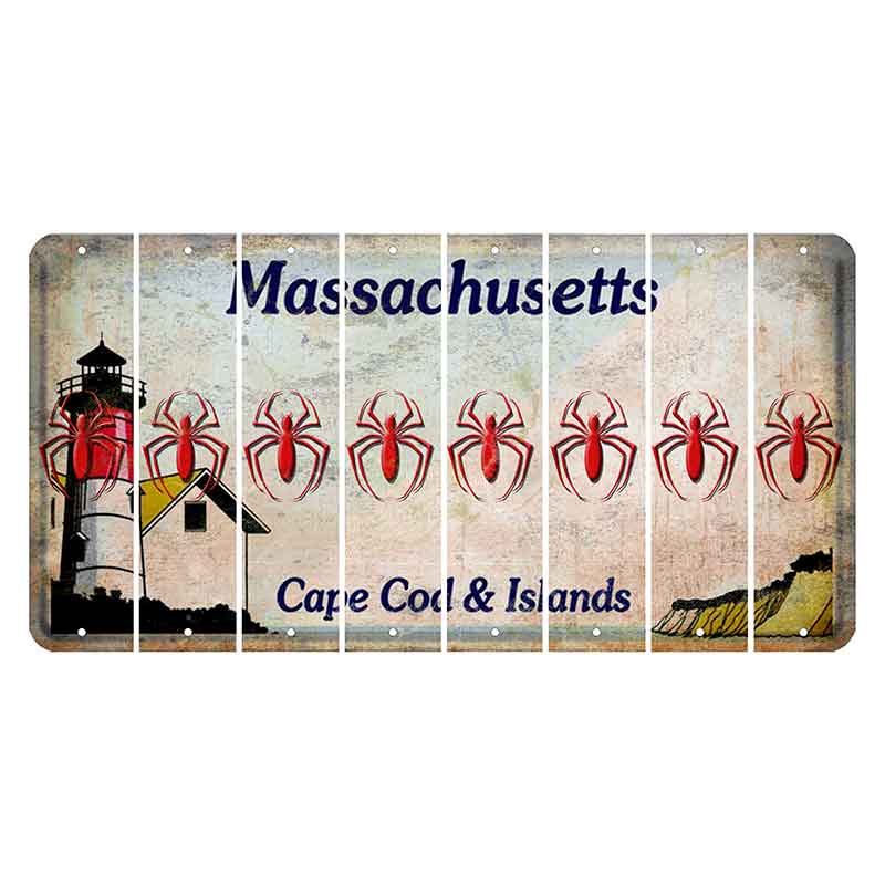 Massachusetts Cape Cod Cut License Plate Strips (Set of 8) Spider