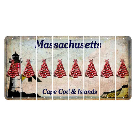 Massachusetts Cape Cod Cut License Plate Strips (Set of 8) Christmas Tree