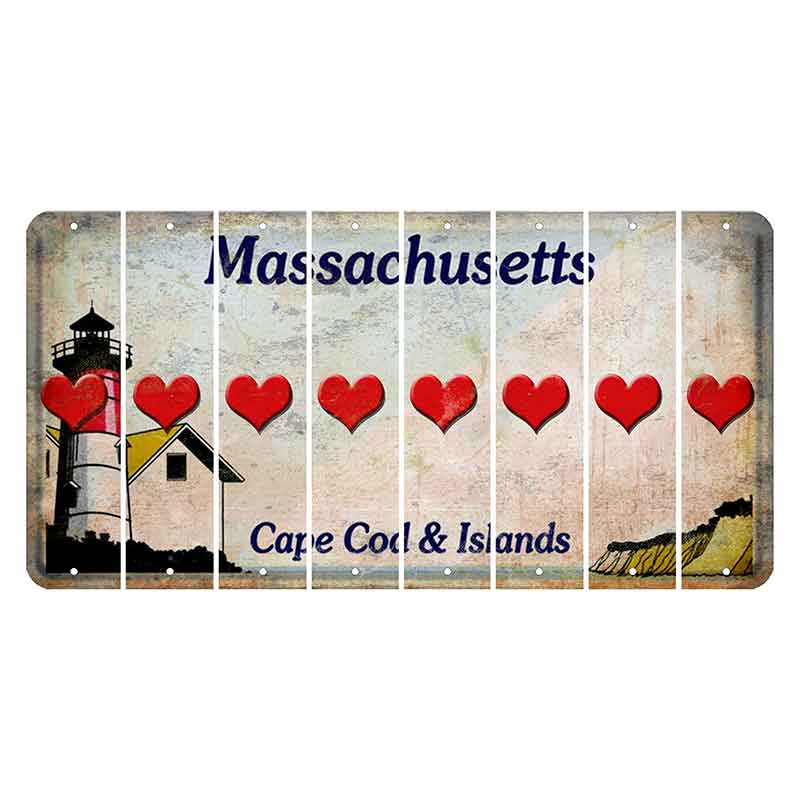 Massachusetts Cape Cod Cut License Plate Strips (Set of 8) Heart