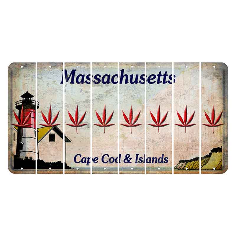 Massachusetts Cape Cod Cut License Plate Strips (Set of 8) Pot Leaf