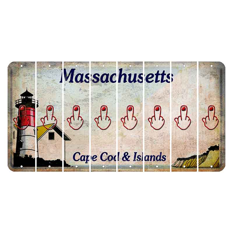 Massachusetts Cape Cod Cut License Plate Strips (Set of 8) Middle Finger