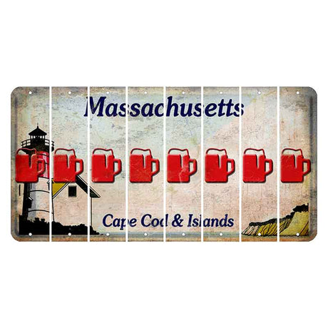 Massachusetts Cape Cod Cut License Plate Strips (Set of 8) Beer Mug