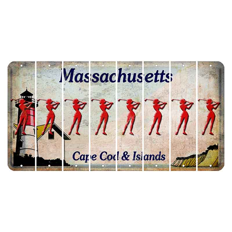 Massachusetts Cape Cod Cut License Plate Strips (Set of 8) Female Golfer