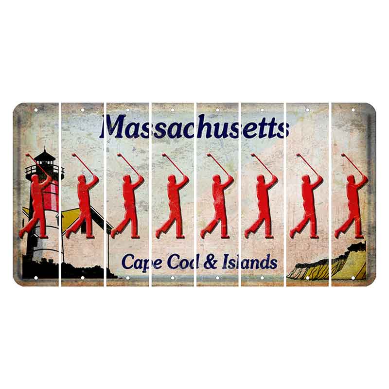 Massachusetts Cape Cod Cut License Plate Strips (Set of 8) Male Golfer