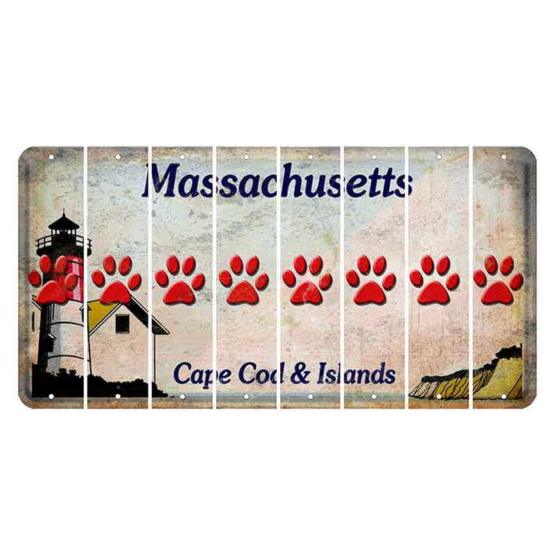 Massachusetts Cape Cod Cut License Plate Strips (Set of 8) Dog Paw