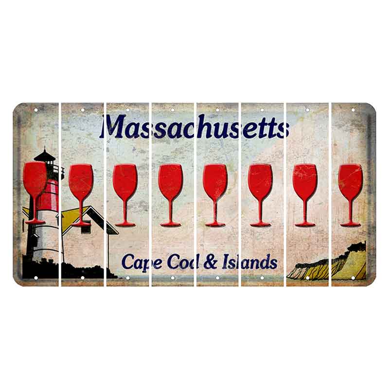 Massachusetts Cape Cod Cut License Plate Strips (Set of 8) Wine Glass