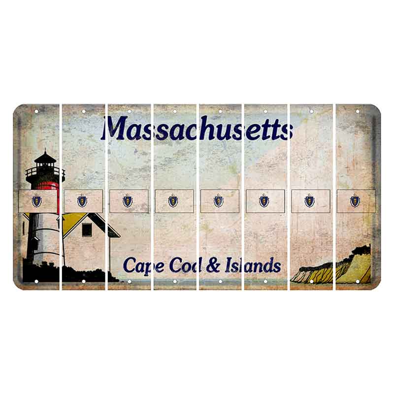 Massachusetts Cape Cod Cut License Plate Strips (Set of 8) State Flag