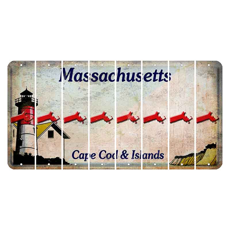 Massachusetts Cape Cod Cut License Plate Strips (Set of 8) State Silhouette