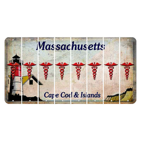 Massachusetts Cape Cod Cut License Plate Strips (Set of 8) Caduceus