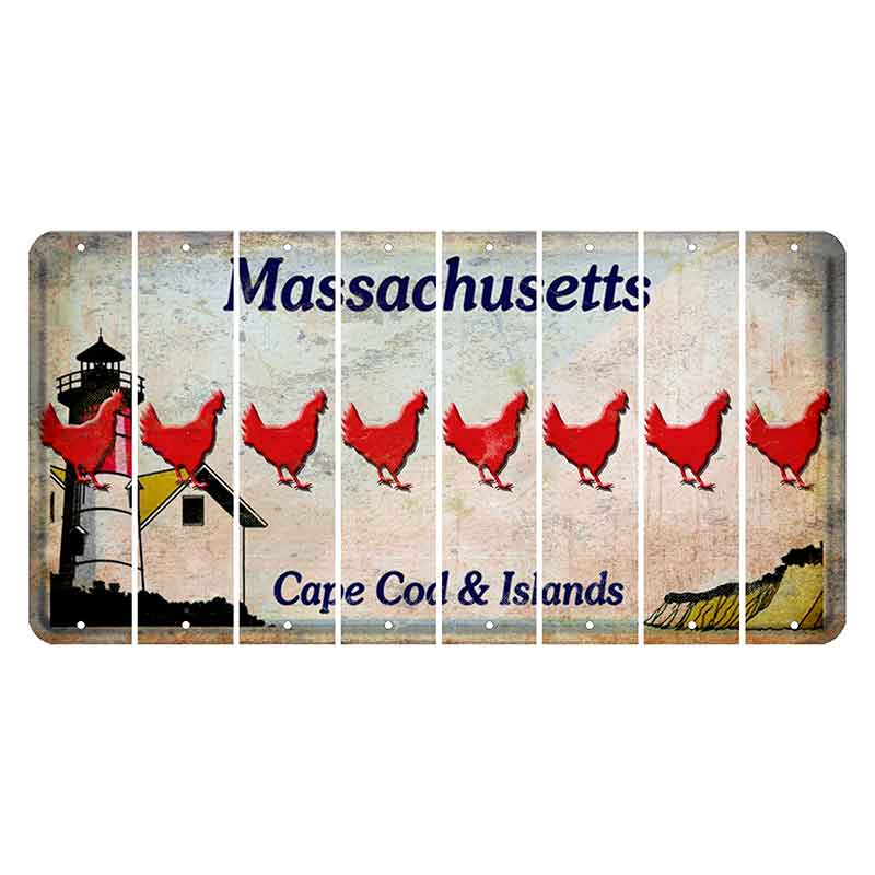 Massachusetts Cape Cod Cut License Plate Strips (Set of 8) Chicken