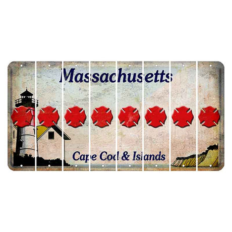 Massachusetts Cape Cod Cut License Plate Strips (Set of 8) Fire Badge