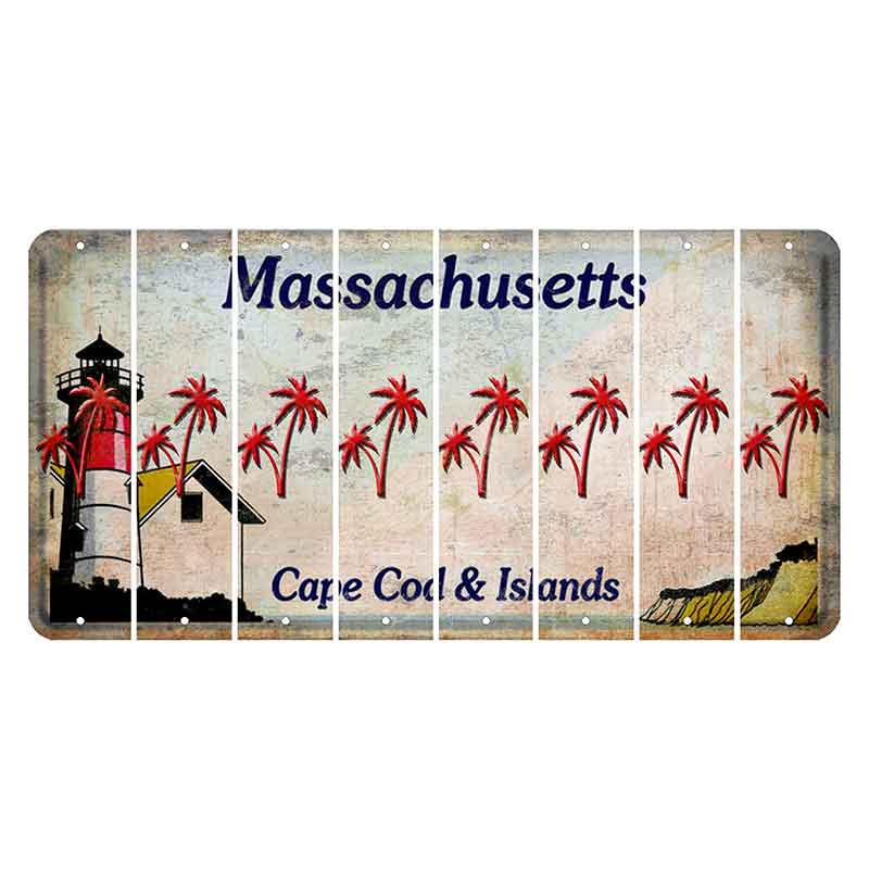 Massachusetts Cape Cod Cut License Plate Strips (Set of 8) Palm Trees