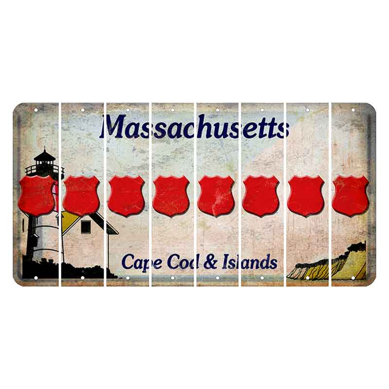 Massachusetts Cape Cod Cut License Plate Strips (Set of 8) Police Badge