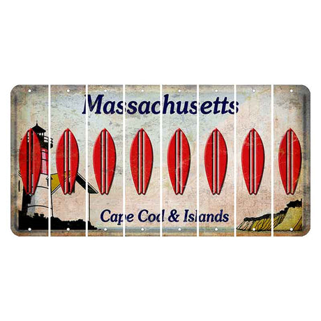 Massachusetts Cape Cod Cut License Plate Strips (Set of 8) Surfboard