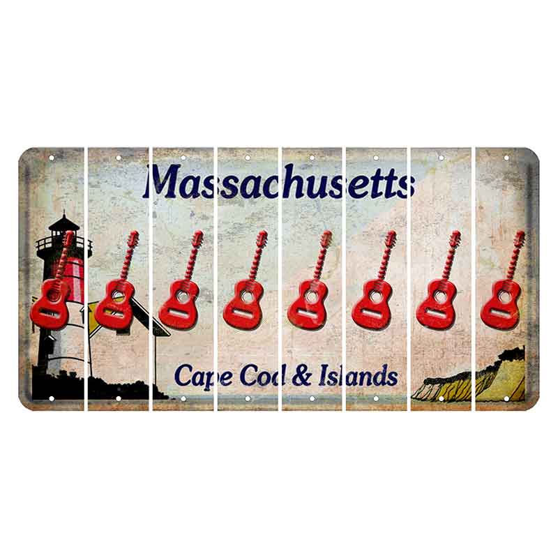 Massachusetts Cape Cod Cut License Plate Strips (Set of 8) Guitar