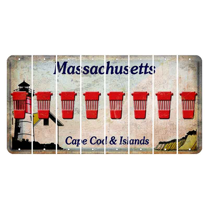 Massachusetts Cape Cod Cut License Plate Strips (Set of 8) Latte