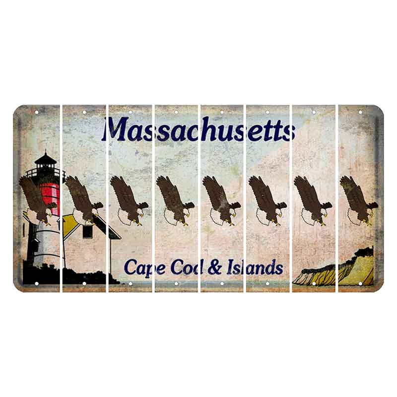 Massachusetts Cape Cod Cut License Plate Strips (Set of 8) Bald Eagle