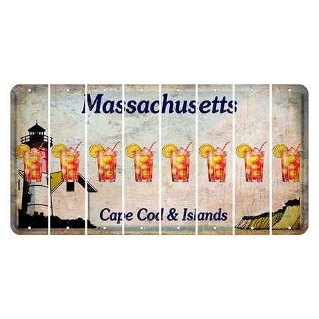 Massachusetts Cape Cod Cut License Plate Strips (Set of 8) Cocktail