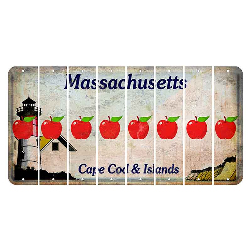 Massachusetts Cape Cod Cut License Plate Strips (Set of 8) Apple