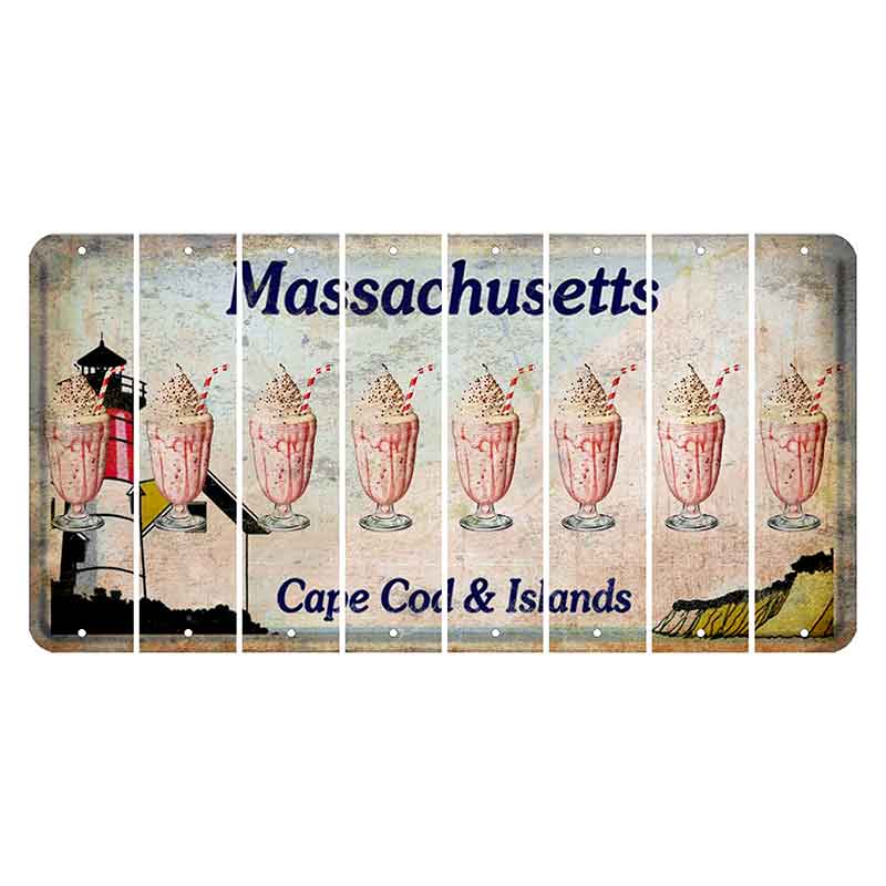 Massachusetts Cape Cod Cut License Plate Strips (Set of 8) Milkshake