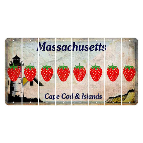 Massachusetts Cape Cod Cut License Plate Strips (Set of 8) Strawberry