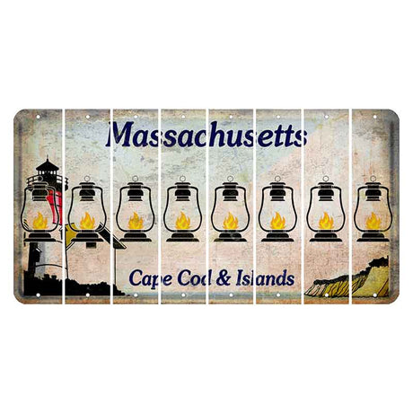 Massachusetts Cape Cod Cut License Plate Strips (Set of 8) Lantern