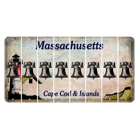 Massachusetts Cape Cod Cut License Plate Strips (Set of 8) Liberty Bell