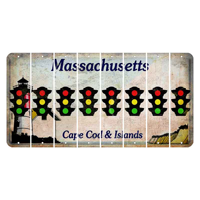 Massachusetts Cape Cod Cut License Plate Strips (Set of 8) Traffic Light