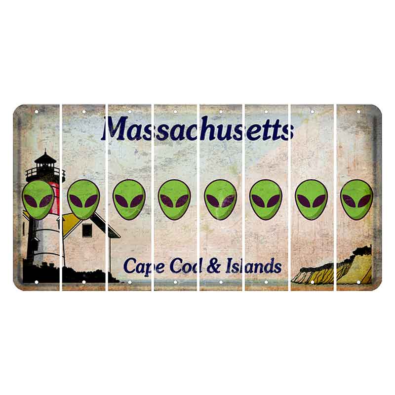 Massachusetts Cape Cod Cut License Plate Strips (Set of 8) Alien