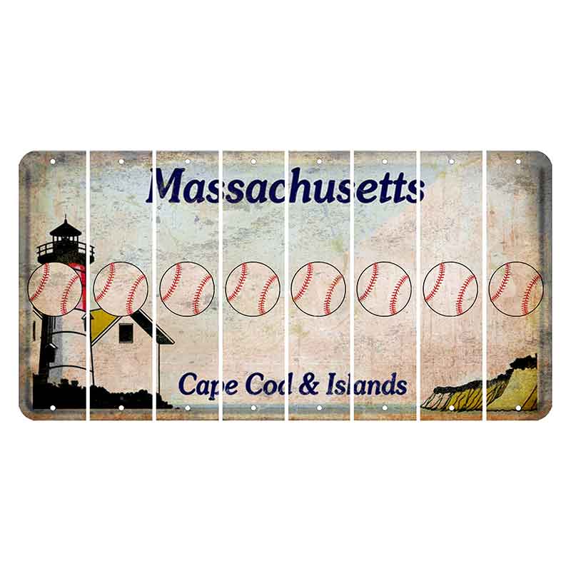 Massachusetts Cape Cod Cut License Plate Strips (Set of 8) Baseball