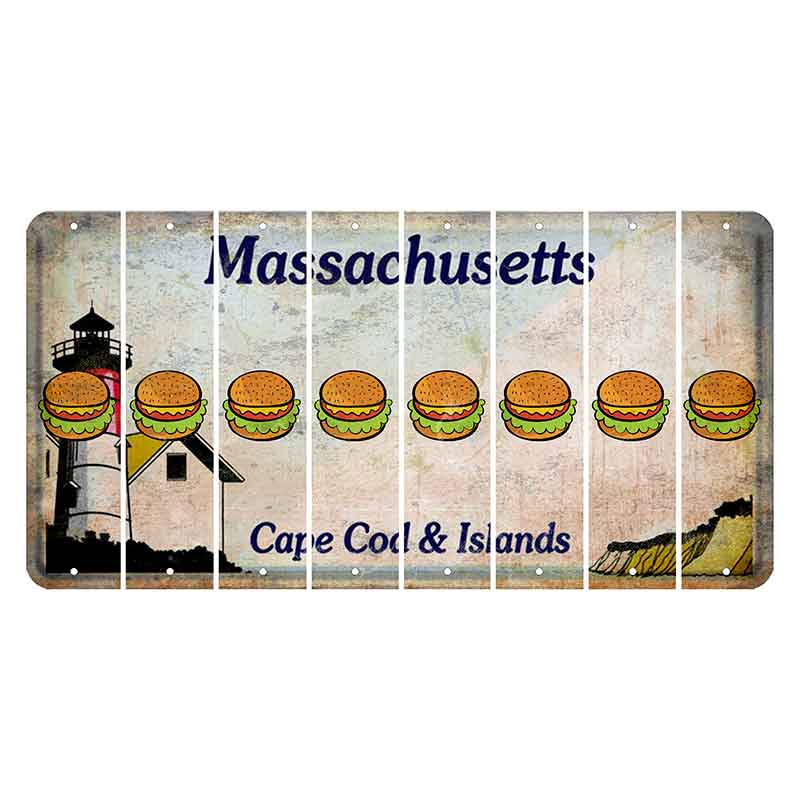 Massachusetts Cape Cod Cut License Plate Strips (Set of 8) Hamburger