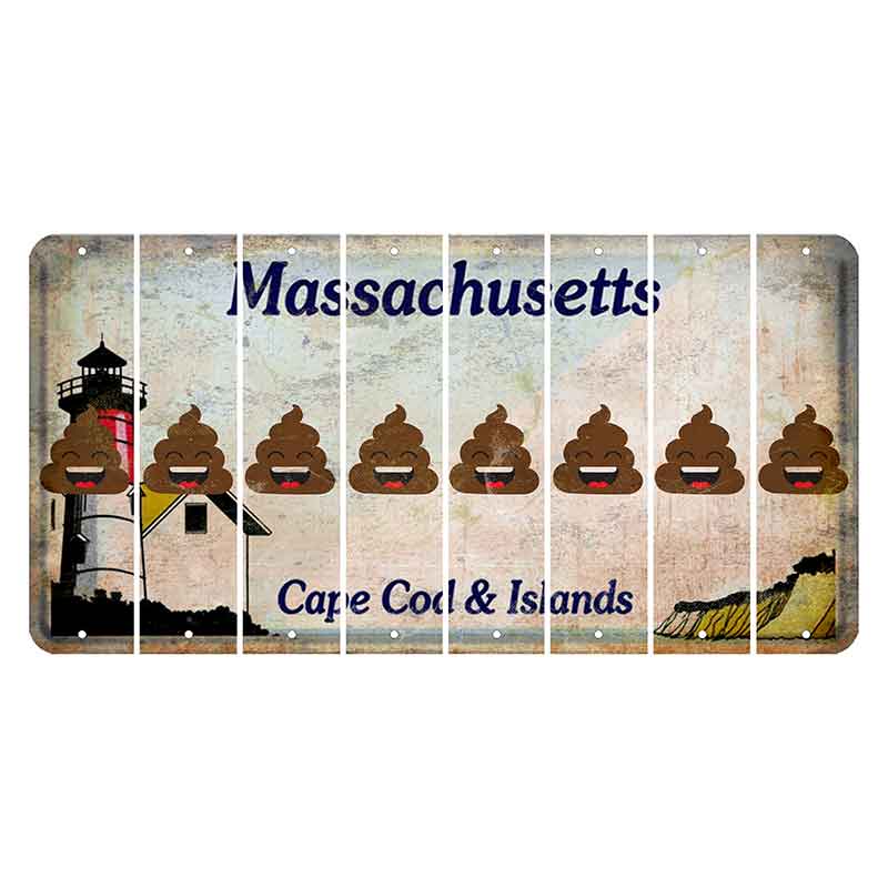 Massachusetts Cape Cod Cut License Plate Strips (Set of 8) Emoji - Poop