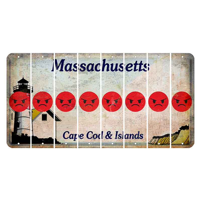 Massachusetts Cape Cod Cut License Plate Strips (Set of 8) Emoji - Angry