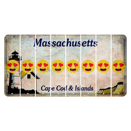 Massachusetts Cape Cod Cut License Plate Strips (Set of 8) Emoji - Heart Eyes