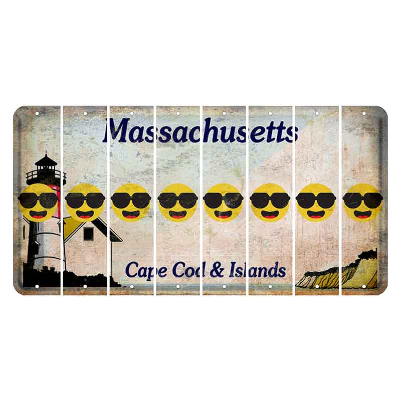 Massachusetts Cape Cod Cut License Plate Strips (Set of 8) Emoji - Shades